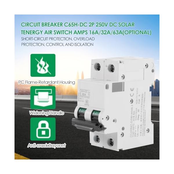 2P 250V Low Voltage DC Miniature Circuit Breaker for Solar Panels Grid System Din Rail Mount(63A) Breaker DC Circuit Amp Solar Double Pole - Image 4