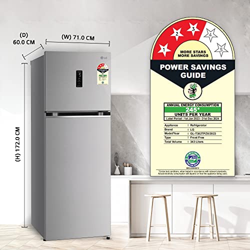 Image of LG 343 L, 3 Star, Smart Inverter Compressor, Wi-Fi Enabled, Convertible Frost-Free Double Door Refrigerator (GL-T382TPZX, Shiny Steel, Auto smart connect & Door Cooling+)