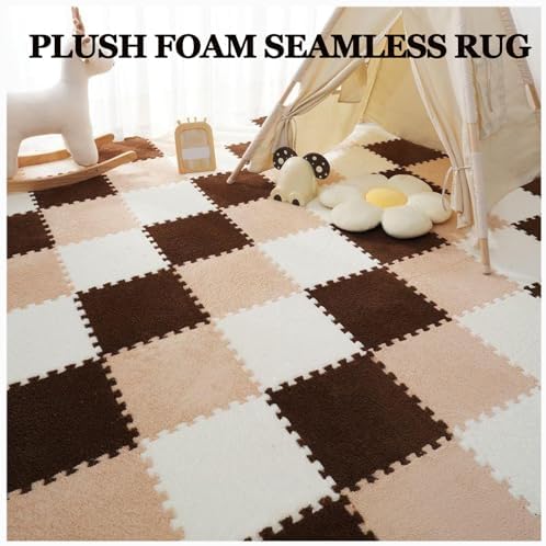 100Pcs Interlocking Foam Playmat Tiles 12"x12" - Fluffy Carpet Puzzle Pieces in Red & Black, Easy to Install & Clean, Perfect for Kids' Play Areas & Floor Protection