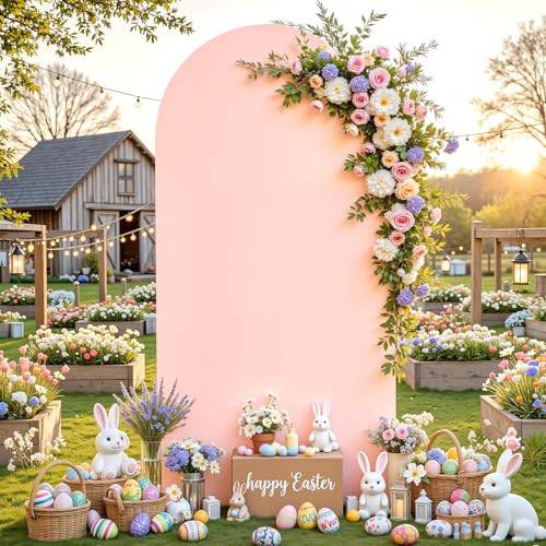 Image of Pale Pink Arch Backdrop Cover 6FT Polyester Fitted Wedding Arch Stand Covers Round Top Chiara Arch Covers Stretchy Backdrop Cover for Birthday Party Ceremony Banquet Decoration
