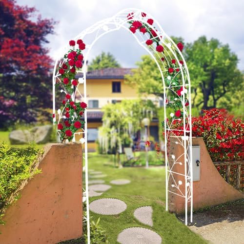 Garden Arched Tree Frame, Metal Arch for Climbing Plants, 8 Styles of Freely Combined Garden Tree Support, Outdoor Climbing Plant Support Rose Arch White, 59 "L x 15.4" W x 98.4 "H