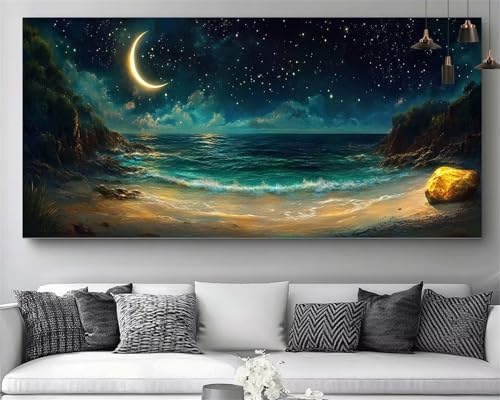 Kit Broderie Diamant Lune et Mer Idée Cadeau Artisanat Cristal pour Enfant