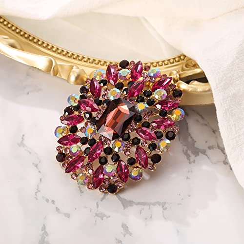 Image of BriLove Women's Stunning Emerald Cut Square Crystal Rhinestone Marquise Cluster Brooch Pin for Wedding Party Prom
