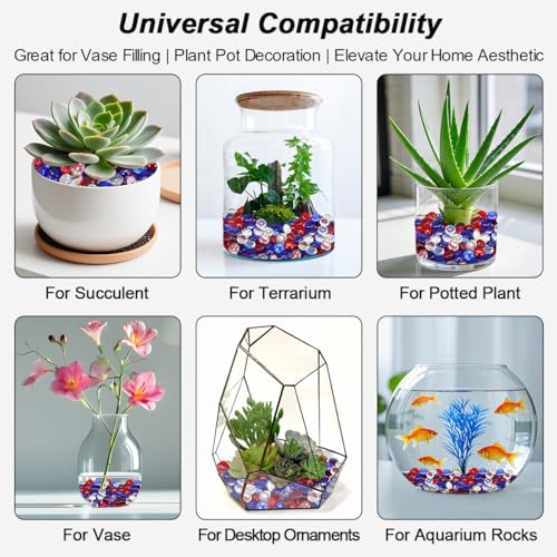 Image of Mini Glass Gems Flat Bottom Marble Beads for Vase, Aquarium & Fish Tank | Mixed Color Decorative Glass Stones Vase Filler for Planter, Crafts, Home Art Decoration (2 Pounds)