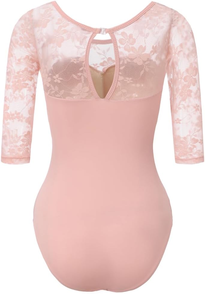 Limiles Adult Ballet 3/4 Sleeve Lace Back Leotard for Women Dance Ballet - Image 2