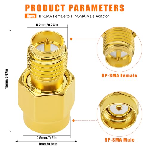 5 PCS RP-SMA Male to RP-SMA Female Adaptor, KUOQIY SMA Coaxial Coax Adapter Connector, for WiFi Antenna FPV, Goggles, Router - Image 2
