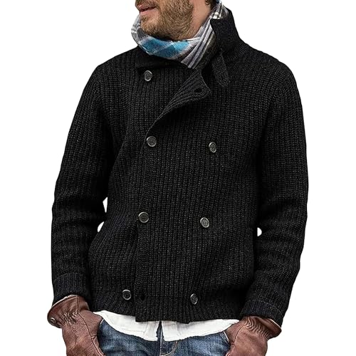 DGHM-JLMY Men's Solid Color Padded Knit Cardigan Simple Fashion Chunky Knitted Sweaters Double Breasted Knit Cardigans