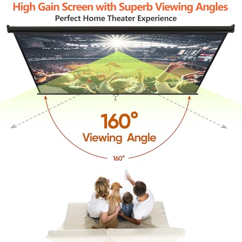 Image of SUPER DEAL 100'' 16:10 HD Projection Screen Foldable Anti-Crease Portable Projector Movie Screen Manual Pull Down for Home Theater Presentation Education Outdoor Indoor Public Display, Black