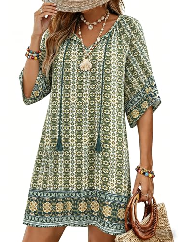 Image of Zeagoo Womens Summer Dress Casual Ruffle Tiered Floral Square Neck Sundresses Beach Boho Mini A-line Dress 2026 with Pockets