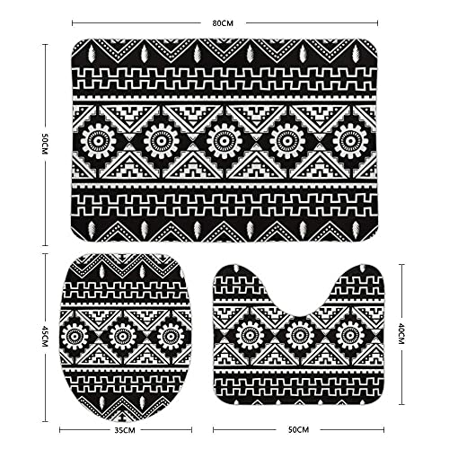 Vantaso Badteppich-Set, 3-teilig, Schwarz / Weiß, Ethnischer Boho-Stil, rutschfeste Weichschaum-Badematten 3-teiliges… – Bild 3