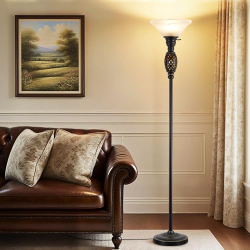 Vintage Floor Lamp with Nightlight, 70" Rustic Standing Lamp with Glass Shade, Victorian Style Tall Lamp Decor for Living Room Bedroom Study Home Office Corner (Bulb Included) - Image 6