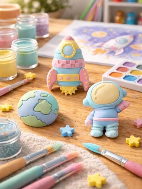 Image of EXPESIA Craft by Hanoosh Astronaut Theme DIY Plaster Painting Kit for Kids (2+ Years) | Space Art & Craft Set with 6 Acrylic Colours & Brush | Creative Learning & Screen-Free Activity | Gift for Boys & Girls