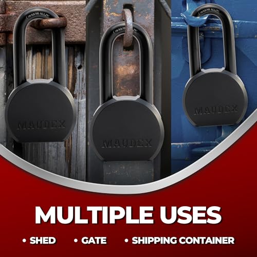 Image of Maudex PME65 Professional Grade Padlock - High Security with Boron Alloy Shackle, All-Weather Protection, 5 Brass Keys. for Storage Units, Gates & Commercial Security