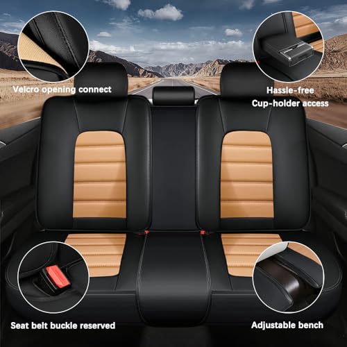Image of 5 Seat Covers for Hyundai Santa Fe XL 2001-2024,Premium Nappa Leather Car Seat Covers Car Seat Cushions,Waterproof Soft Seat Covers for Cars,Interior Accessories with Airbag(Luxury-Black&Orange)