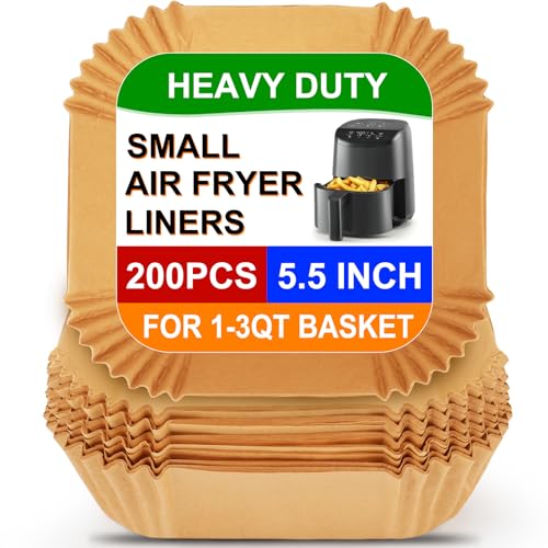 Image of BYKITCHEN 200PCS 5.5in Small Air Fryer Liners for 1 to 3 QT Airfryer | Mini Air Fryer Parchment Paper Compatible with CHEFMAN 2 Quart, Cosori 2.1QT, Dash 2.6Qt, Instant Pot Vortex 2QT Airfryer