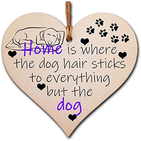 Handmade Wooden Hanging Heart Plaque Gift for Dog Lovers Novelty Funny Keepsake Cover