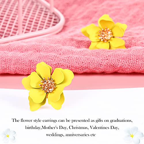 7 Pairs Summer Beach Boho Flower Stud Earrings for Women, Flower Shaped Daisy Earrings with Gold Bud3