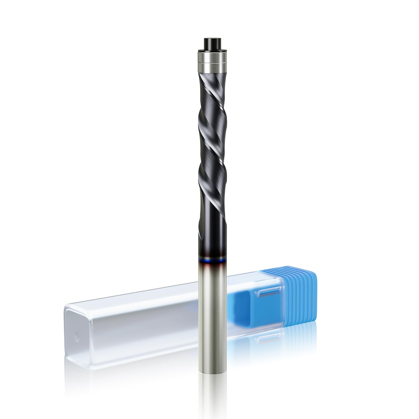 CSOOM Down Cut Spiral Flush Trim Router Bit with Double Ball Bearing, 1/4" Shank 1-1/8" Cutting Length,Carbide Spiral Pattern Router Bit for