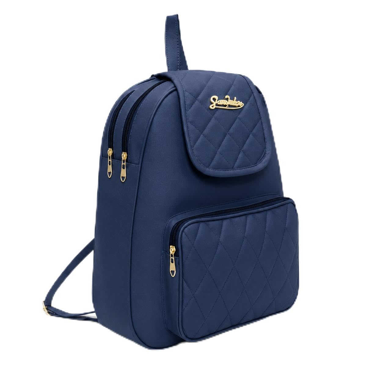 Navy Blue Quilted Backpack for Women | Lightweight Casual Backpack-image-28
