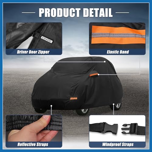 A ABSOPRO Car Cover for Smart Fortwo 2007-2023 210D-PU Oxford Outdoor Full Car Cover All Weather Waterproof Windproof Protection with Driver Door Zipper Black Item Replacement by A ABSOPRO - Image 5