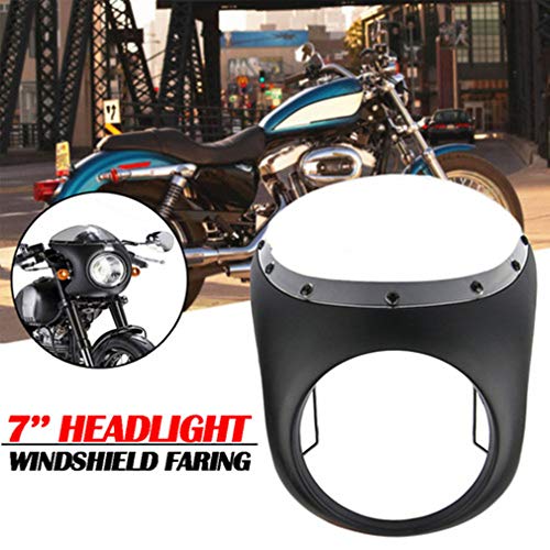 Qlhshop Motorcycle 7 Inch Headlight Fairing Screen & Clear Retro For Cafe Racer Style Universal Screen Fit 7 Inch Headlight Windshield (Black With Clear Lens) #TOP5