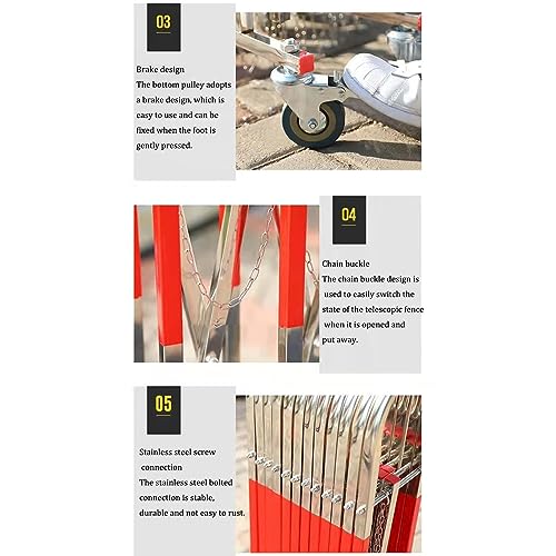Barrière de signalisation avec roulettes, barrière de sécurité rétractable pliable - 4