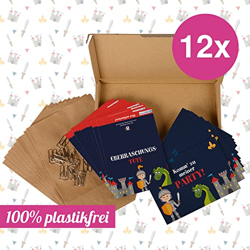 Lot de 12 cartes d'invitation « Dragon / Chevalier » + sacs de fête – Set / cartes d'invitation chevaliers pour… - Image 5
