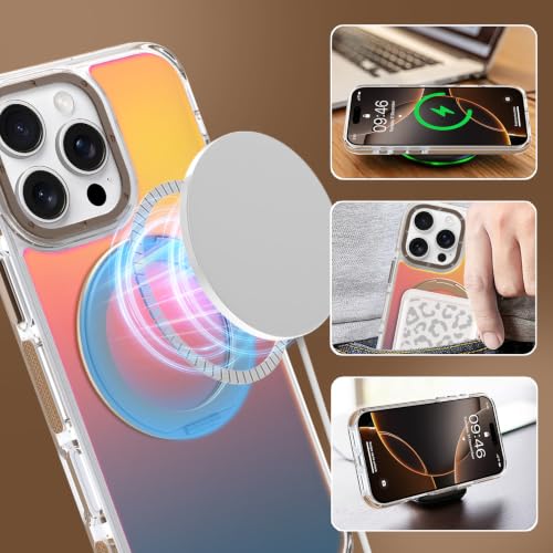 Image of Magnetic for iPhone 16 Pro Max Case with 360 Stand [Compatible with Magsafe] [Fluorescent Design] [1 Screen Protector] Slim Translucent Matte Case for iPhone 16 Pro Max 6.9 inch, Desert