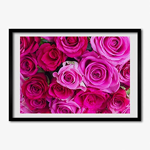 Cadre photo 70x50 cm Tulup avec affiche bouquet de roses roses sous cadre en bois moderne MDF