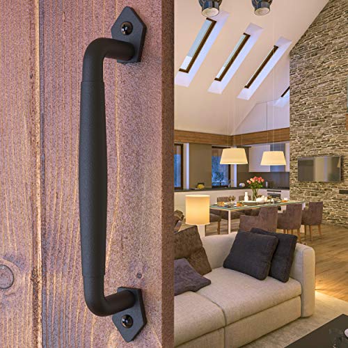 Image of 10 Inch Diamond Tapered Barn Door Handle - Black Cast Iron Pull for Sliding Doors, Gates, Sheds, Fences, Closets - Indoor Outdoor Farmhouse Hardware