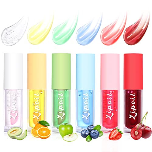 NewBang Hydrating Lip Oil 6Pcs,Plumping Lip Glow Oil Fruit Extract Tinted Lip Balm Gloss Color Changing Moisturizing Lip Care Magic PH Non-sticky Longlasting Nourishing Repairing Lipstick for Dry Lip