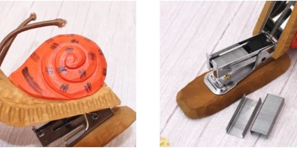 Zszywacz, zszywacz biurowy, zszywacz biurkowy, ręcznie rzeźbiony w drewnie Mini zszywacz zwierzęcy z 1000 zszywek do szkolnych materiałów biurowych dla dzieci, 12 arkuszy (kolor: flaming) (kolor: lew)