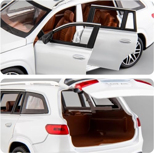 Image of 1:24 Scale Model Diecast Car Benz GLS63 AMG Alloy Collectible Pull Back Toy Vehicle with Light & Sound Openable Doors Gift for Boys Adults Car Enthusiast (White)