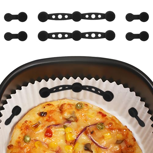 2 Sets Magnetschnalle aus Silikon für Heißluftfritteusen, Halter Papiereinlagen für Heißluftfritteusen zum Halten der Papiereinlagen an Ort Stelle Verhindern von Papierverbrennungen (Schwarz)