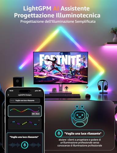 Lepro WL1 AI Smart Multicolor Wall Light 0.3 * 6 Metri,Sync Music e RGBIC DIY,Light Bar Funziona con Alexa/Google Assistant,Retroilluminazione TV a Colori,Immagini,Computer,Accessori Stanza Gaming - Immagine 1