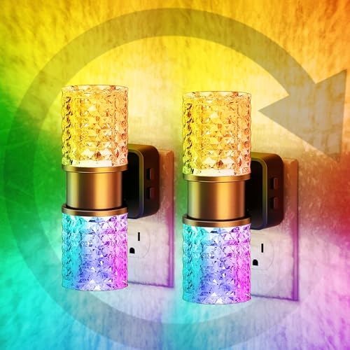 Image of JandCase Night Lights Plug into Wall,2 Pack Color Changing Night Light for Kids, 3000K+RGB LED Nightlight with Dusk to Dawn Sensor, 10 /50 /100LM Adjustable Brightness for Rooms Decor