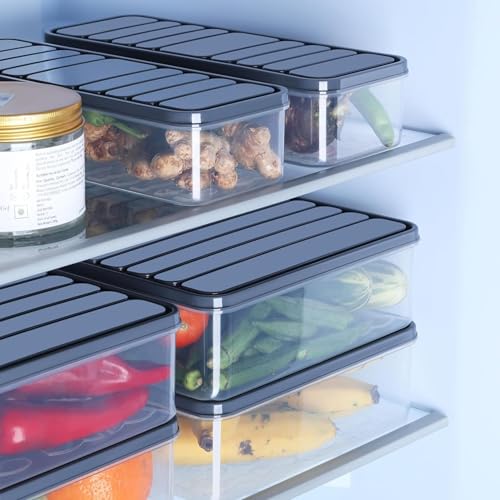 Image of Air Tight Plastic Storage Containers Set for Kitchen | Pantry Organizers Kitchen Accessories Items Fridge Storage Boxes Fridge Box Leak-Proof, Durable and Space-Saving (1200 ML, Pack of 6)