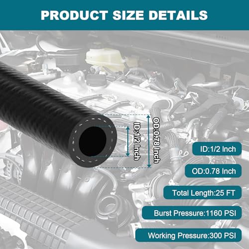 Image of Eunice 1 /2 Inch(13mm) ID Fuel Line Hose, 25 FT NBR Rubber Hose