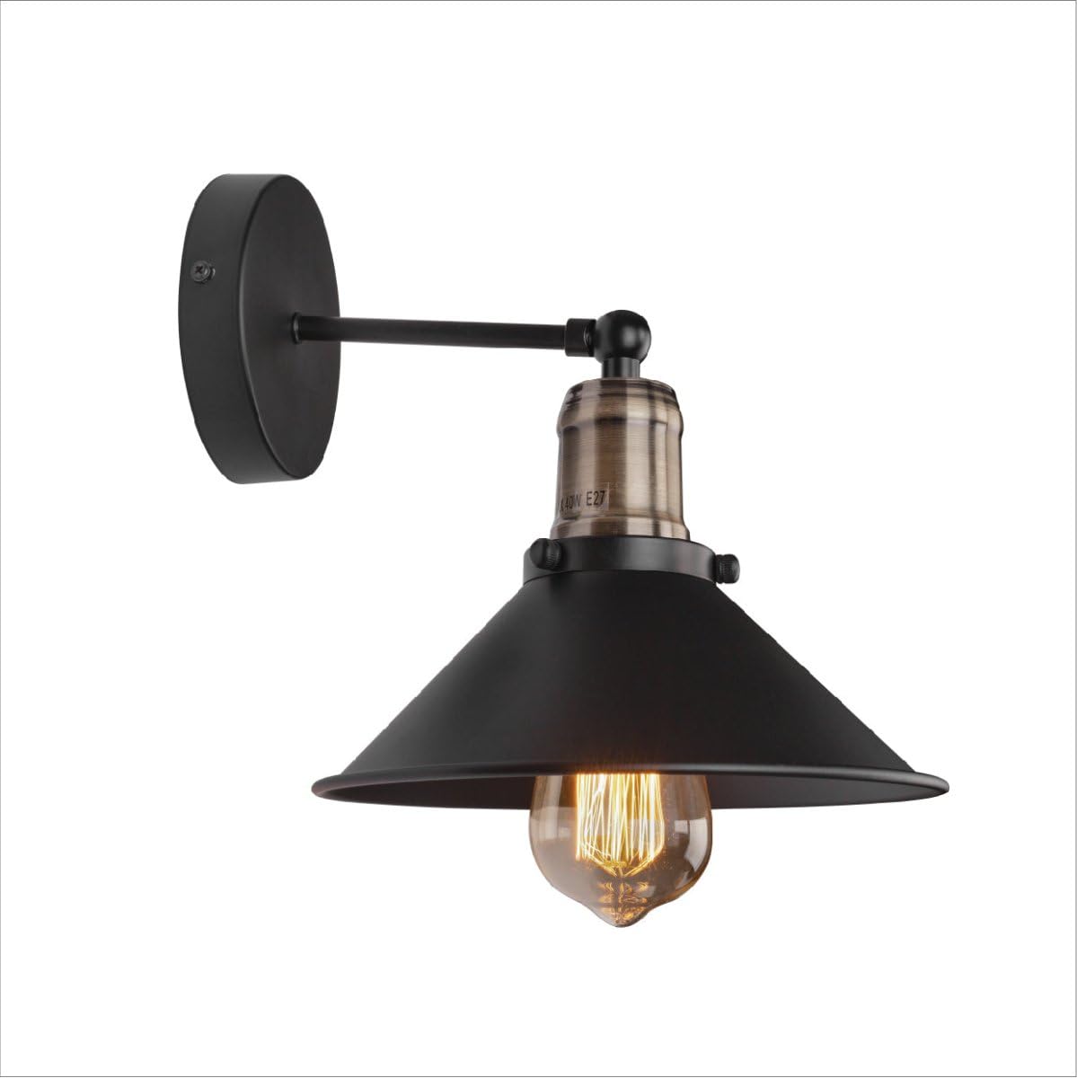 Tekled Black Funnel Metal Hinged Wall Light E27 Fitting