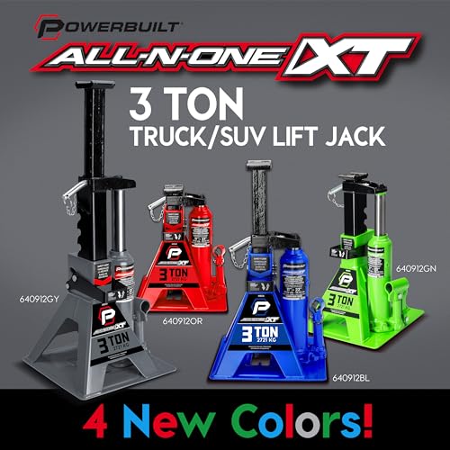 Image of POWERBUILT 3 Ton All-in-One Hydraulic Bottle Jack and Jackstand in One, Compact, Wide Base, 11-21 Inch Range, Eliminates Jackstands, for Trucks, SUVs, RVs, Trailers, ASME, Not for Sedans - 640912
