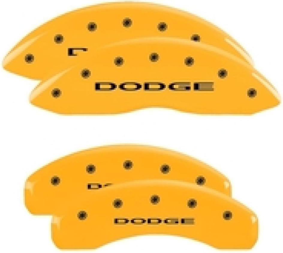 MGP Caliper Covers Compatible with 2011-2023 Dodge Charger and Challenger (Requires 18"+ Wheels & Single Piston Front Caliper) 4 PCS Front and Rear (Yellow - Dodge Engraving)