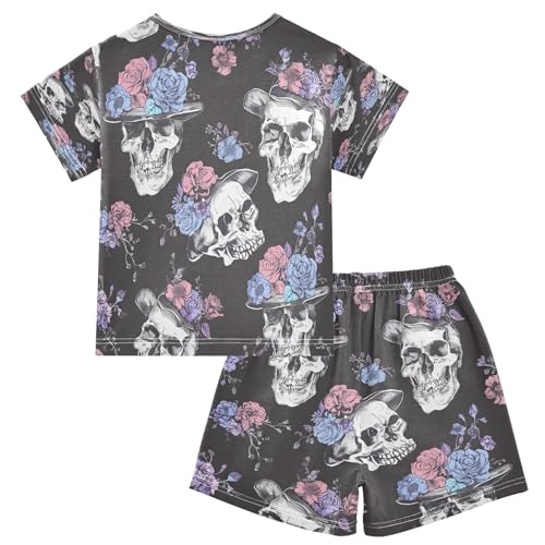 senya Short Sleeve Pajamas Sets Summer Cotton Sleepwear Skulls with Floral Hats2