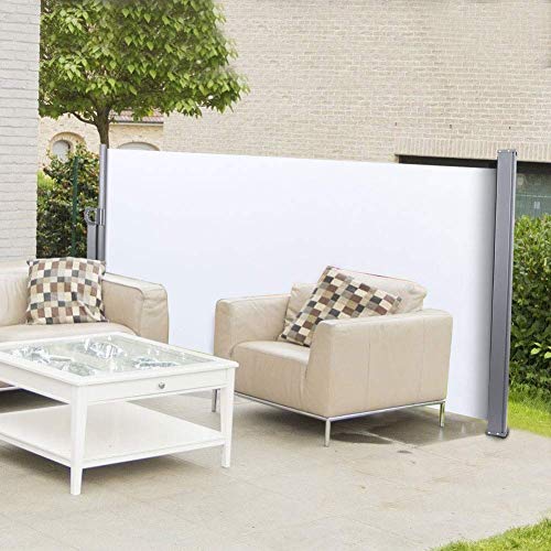 GOTOTOP Toldo Lateral Retráctil 100 * 300 cm, Protección Solar, UV, Viento, con Revestimiento Impermeable para Jardín, Terraza, Balcón, Patio(Blanco)