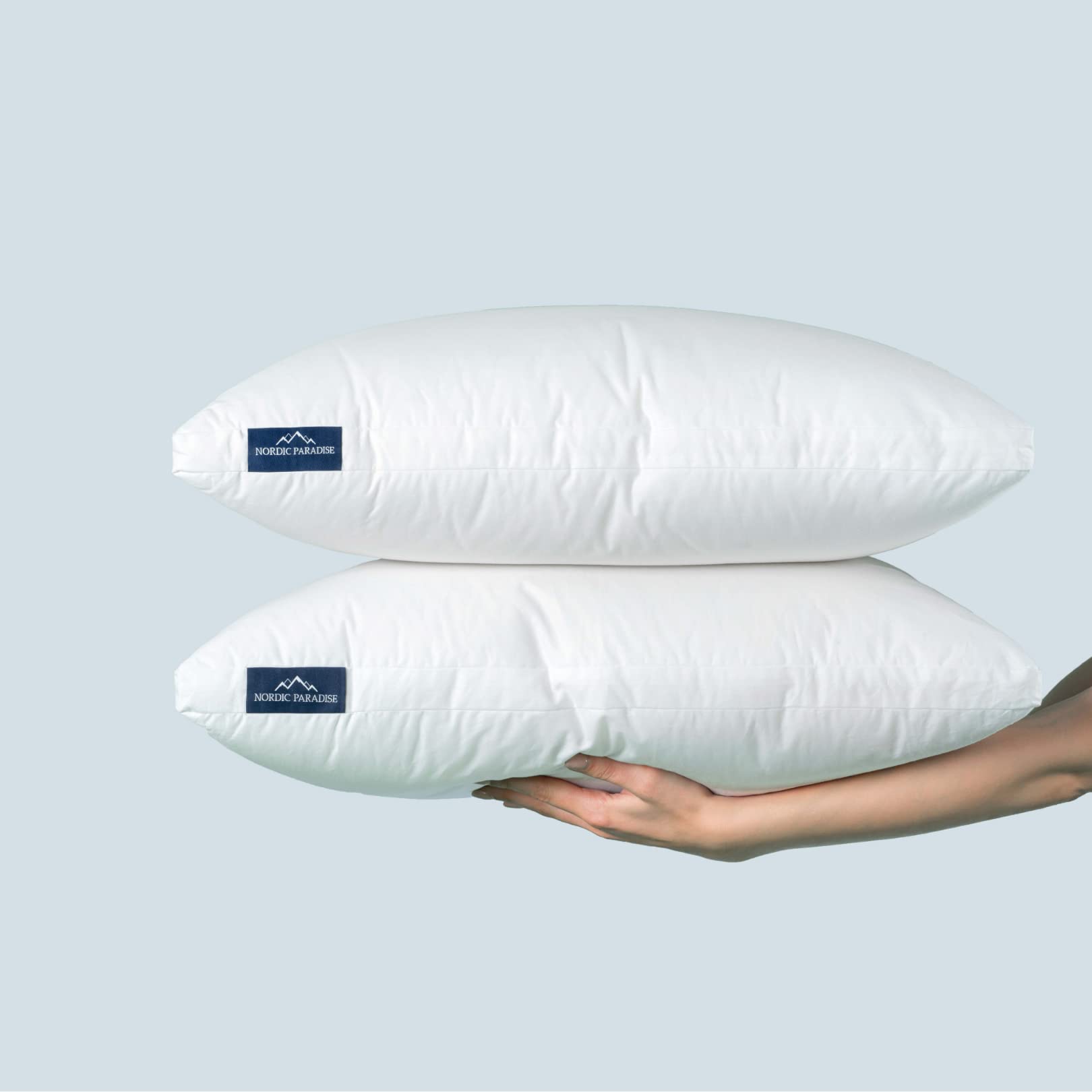 Almohada Doble Confort – Almohada de 3 Cámaras con Plumón y Plumas – Funda De Algodón Antiacaros – Soporte Medio-Firme (50x60 cm)