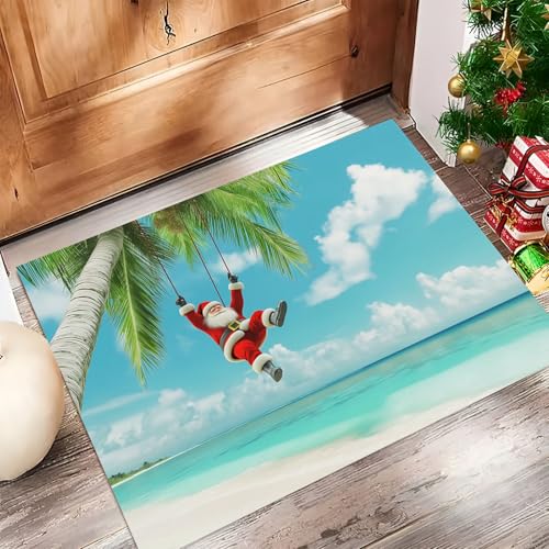 Felpudo Entrada Casa 45 X 75 Cm, Papá Noelalfombra Antideslizante, Alfombra Atrapapolvo Absorbentes para Perro, Entrada, Puerta, Pasillo Azul Cielo Palmeras Islas Tropicales