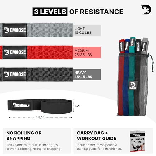 Image of DMoose Fitness Fabric Resistance Bands for Full Body Exercises - Non-Slip Thick Cloth Stretch Band for Squats, Lunges & Bicep Curls - Long Resistance Bands for Working Out - Booty Band for Men & Women
