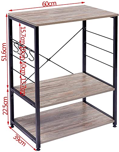 eSituro Eiken keuken Plank Vrijstaande Rekken Unit Metalen Lage rekken 3 lagen Opslag Organizer Chic Hout Planken Vloer… - Image 5
