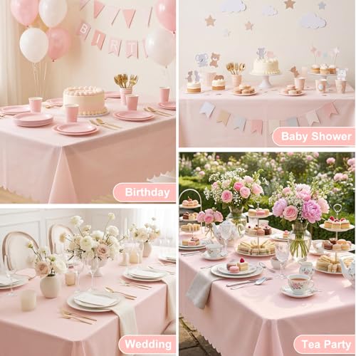 Image of NatNarr 6 Pcs Plastic Light Pink Tablecloths, Scalloped Table Cloths