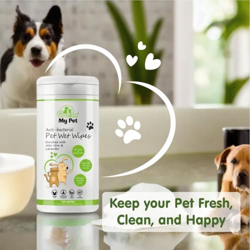 Image of Wet Wipes for Dog & Cat-100 Wipes | Enriched with Lavender & Aloevera Extract | Anti-Bacterial & Hypoallergenic | Dry Bath for Coat, Skin, Ears, Face, Butt & Paws | (Pack of 2)