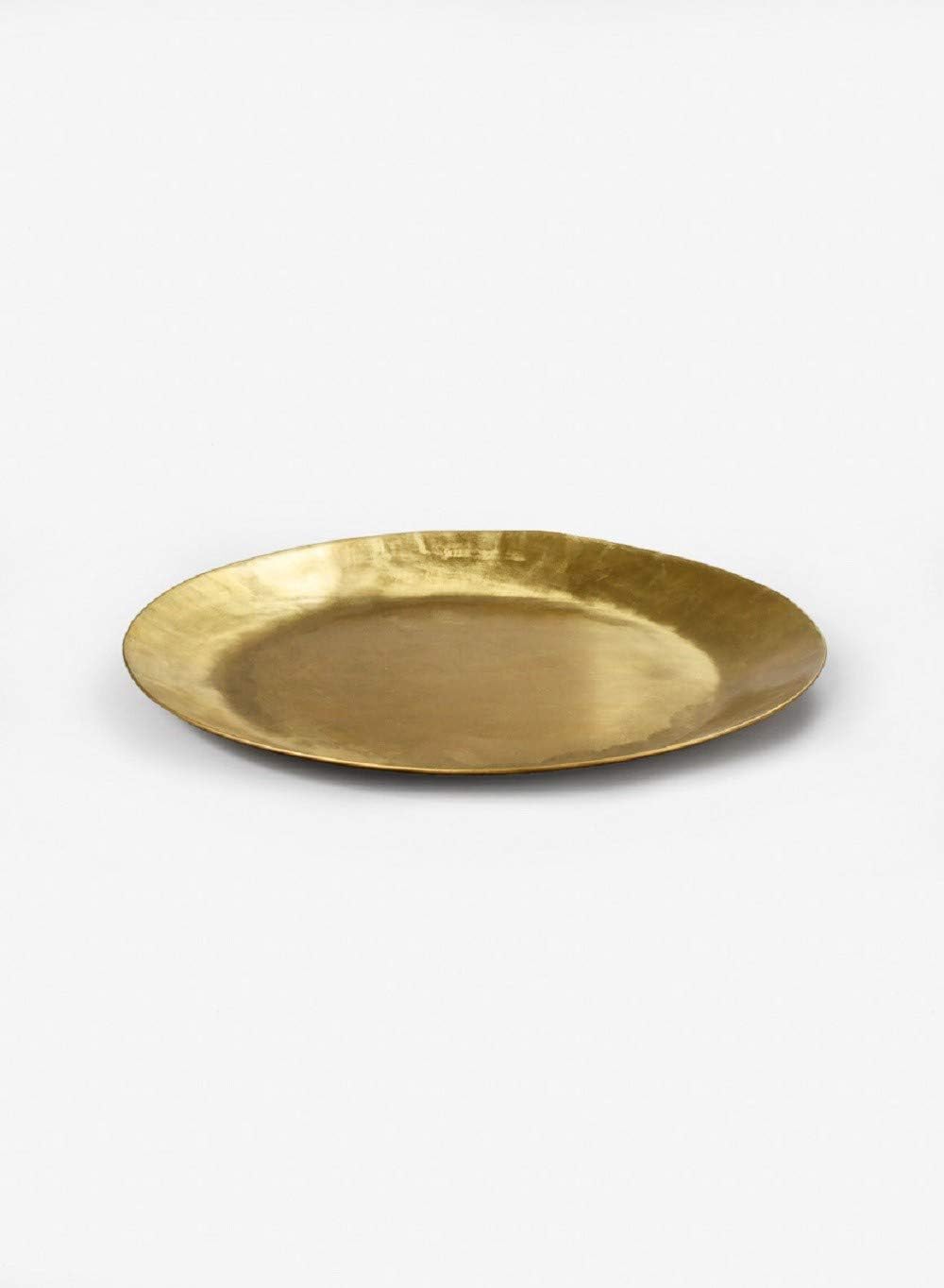 Serene Spaces Living Antique Round Raw Brass Tray, Hammered Decorative Metal Tray Use as Holder for Accessories, Candles, Jewelry, Centerpiece for Kitchen or Dining Table, 12" Diameter & 0.75" Tall